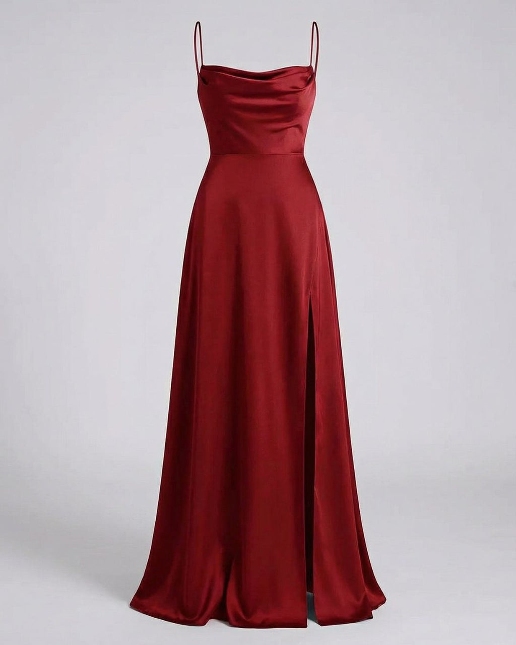 Women's Maxi Dress with Cowl Neckline Spaghetti Straps Lace-Up Back and Front Slit