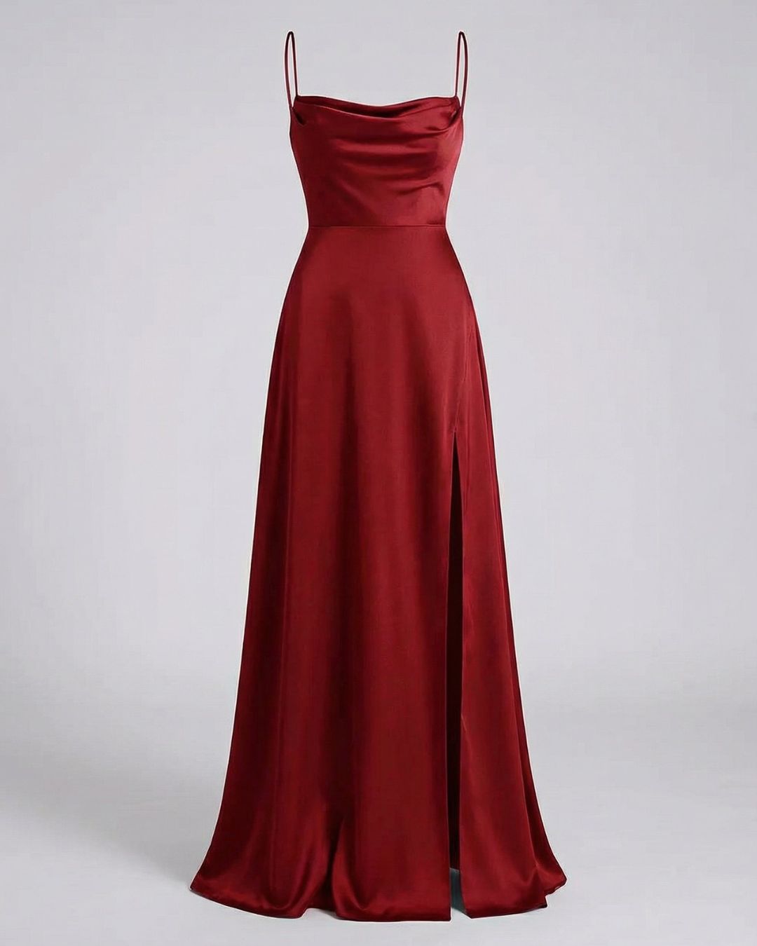 Women's Maxi Dress with Cowl Neckline Spaghetti Straps Lace-Up Back and Front Slit