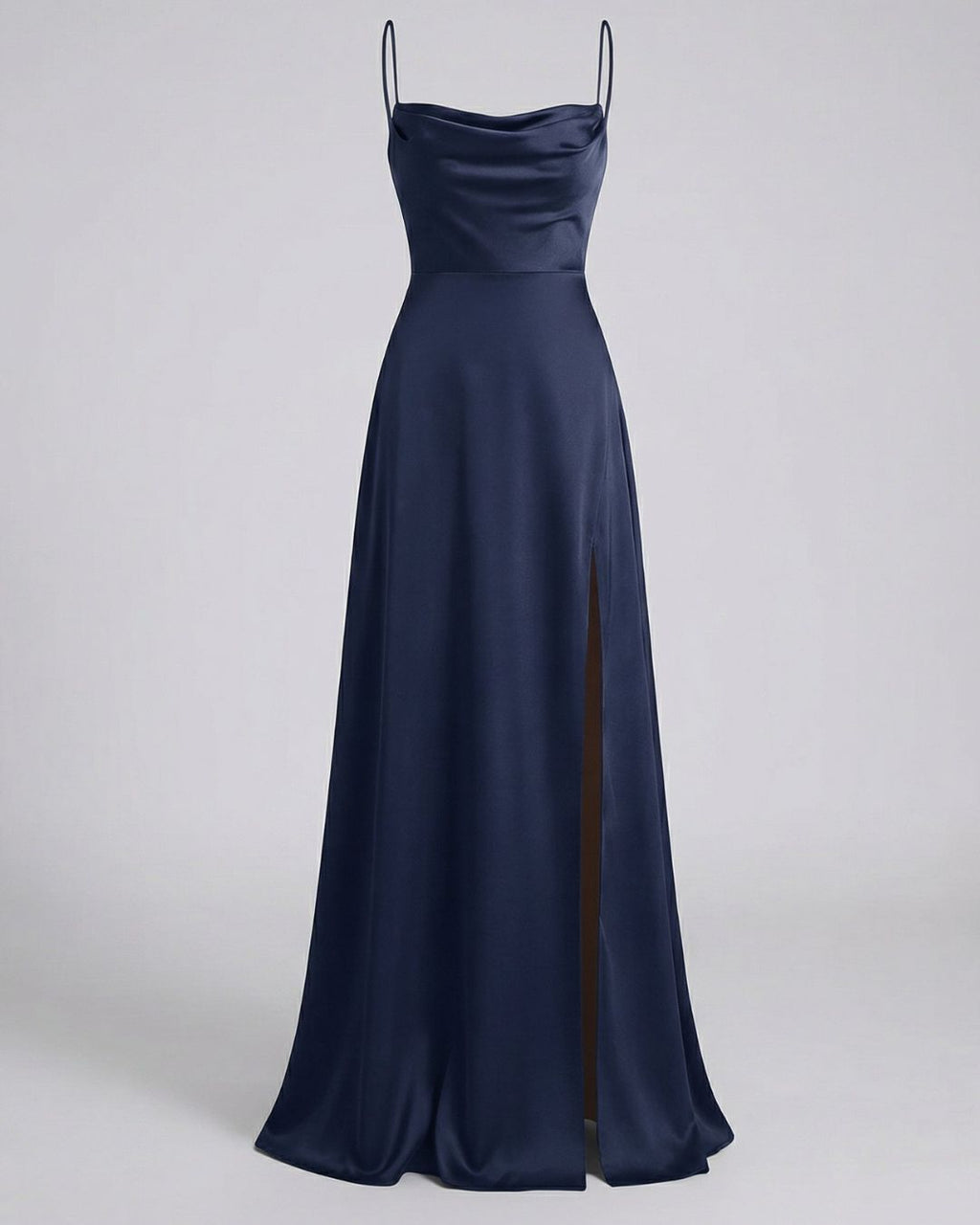 Women's Maxi Dress with Cowl Neckline Spaghetti Straps Lace-Up Back and Front Slit