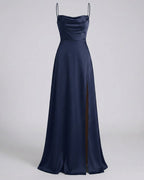 Women's Maxi Dress with Cowl Neckline Spaghetti Straps Lace-Up Back and Front Slit