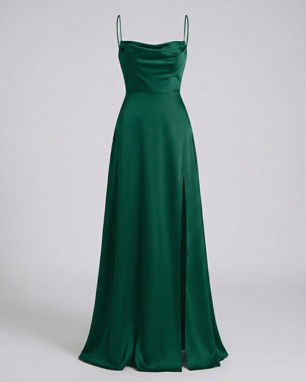 Women's Maxi Dress with Cowl Neckline Spaghetti Straps Lace-Up Back and Front Slit