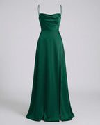 Women's Maxi Dress with Cowl Neckline Spaghetti Straps Lace-Up Back and Front Slit