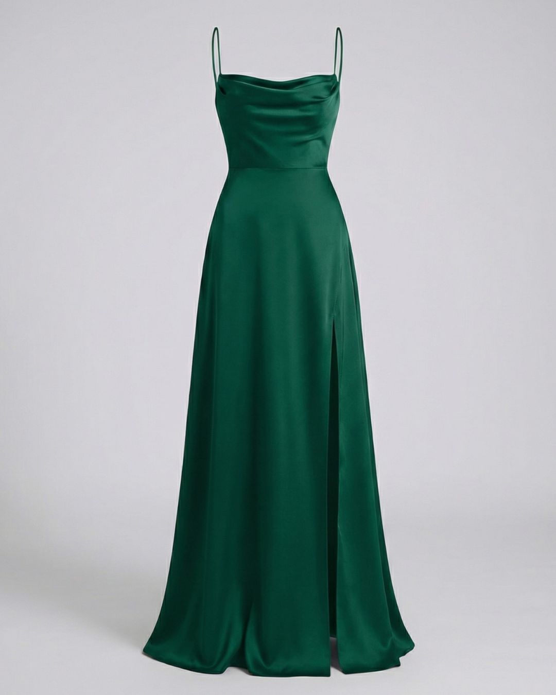 Women's Maxi Dress with Cowl Neckline Spaghetti Straps Lace-Up Back and Front Slit