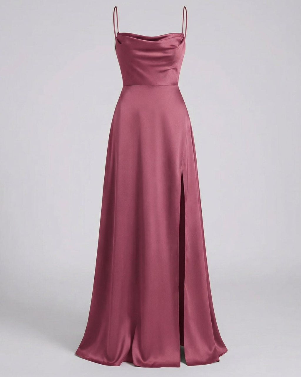 Women's Maxi Dress with Cowl Neckline Spaghetti Straps Lace-Up Back and Front Slit