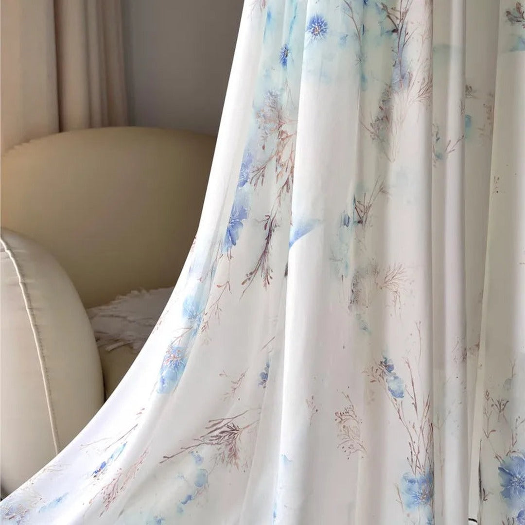 Women's Maxi Dress with Deep V-Neckline Long Puff Sleeves and Floral Print Skirt Panel