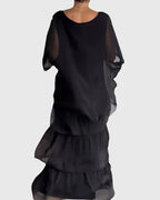 Women's Maxi Dress with Tiered Skirt and Round Neckline