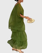 Women's Maxi Dress with Tiered Skirt and Round Neckline