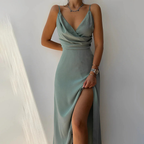 Women's Maxi Dress with Wrap V-Neckline, Spaghetti Straps and Side Slit
