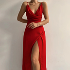 Women's Maxi Dress with Wrap V-Neckline, Spaghetti Straps and Side Slit