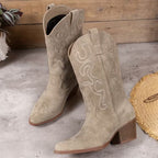 Women's Mid-Calf Cowgirl Boots with Embroidered Detail