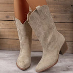 Women's Mid-Calf Cowgirl Boots with Embroidered Detail