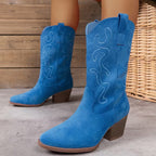 Women's Mid-Calf Cowgirl Boots with Embroidered Detail