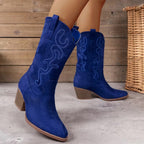 Women's Mid-Calf Cowgirl Boots with Embroidered Detail