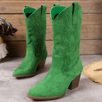 Women's Mid-Calf Cowgirl Boots with Embroidered Detail