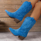 Women's Mid-Calf Cowgirl Boots with Embroidered Detail