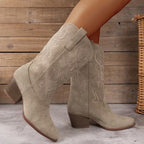 Women's Mid-Calf Cowgirl Boots with Embroidered Detail
