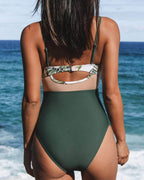 Women's One-Piece Swimsuit with Crossover Front Panel and Open-Weave Waist Insert