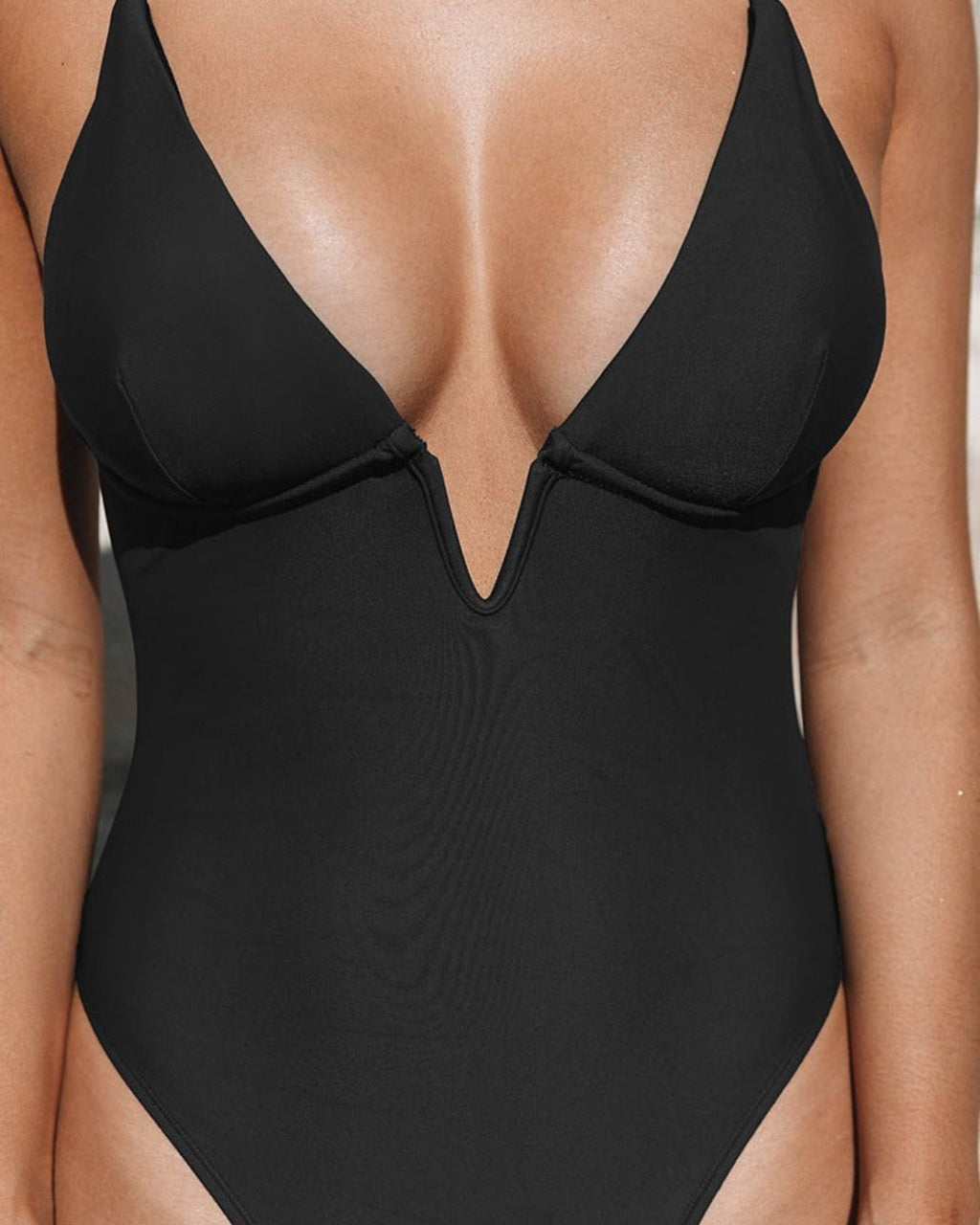 Women's One-Piece Swimsuit with Deep V-Neckline and Cross-Back Straps