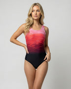 Women's One-Piece Swimsuit with Scoop Neckline and Ombre Print and Cross-Strap Open Back