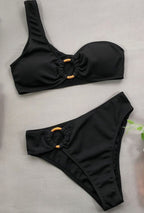 Women's One-Shoulder Bikini Set with Ring Detail and Ribbed-Texture Finish