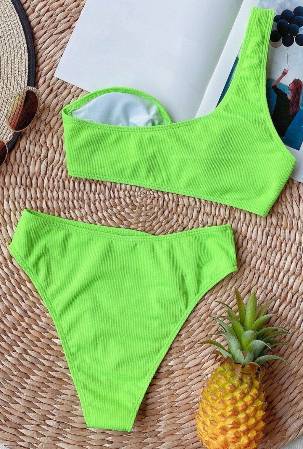 Women's One-Shoulder Bikini Set with Ring Detail and Ribbed-Texture Finish