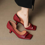 Women's Open-Toe Mule Heels with Square Toe and Cut-Out Side Panel