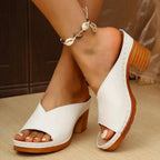 Women's Open-Toe Mule Heels with Wide Vamp Strap and Block Heel