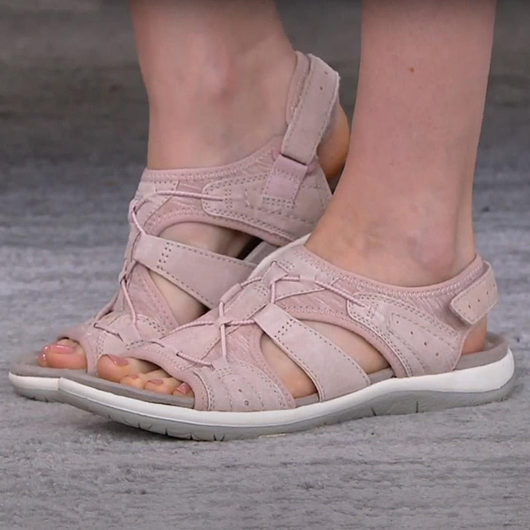 Women's Open-Toe Sandals with Cross-Strap Upper and Hook-and-Loop Slingback Closure