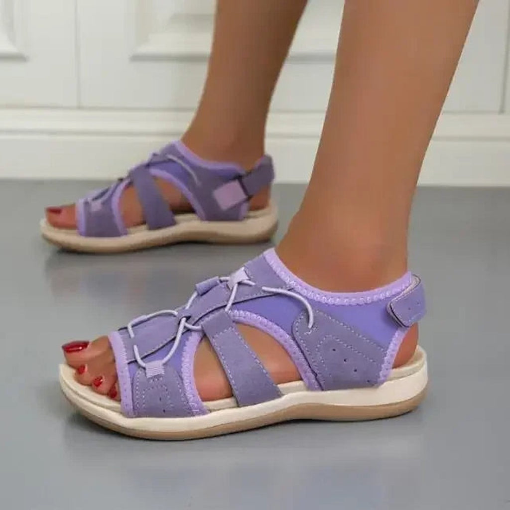 Women's Open-Toe Sandals with Cross-Strap Upper and Hook-and-Loop Slingback Closure