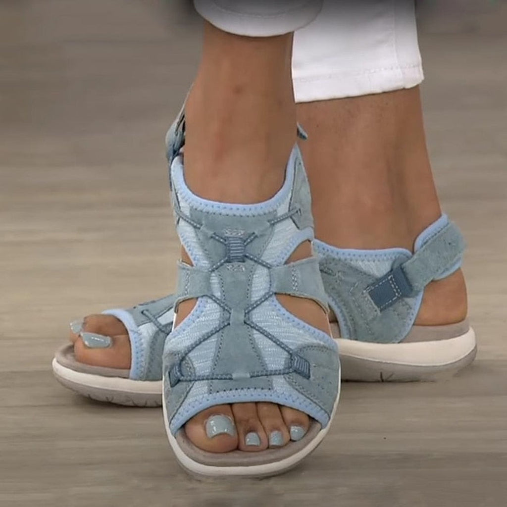 Women's Open-Toe Sandals with Cross-Strap Upper and Hook-and-Loop Slingback Closure