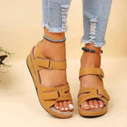 Women's Open Toe Sandals with Dual Hook and Loop Strap Fastening and Wedge Sole