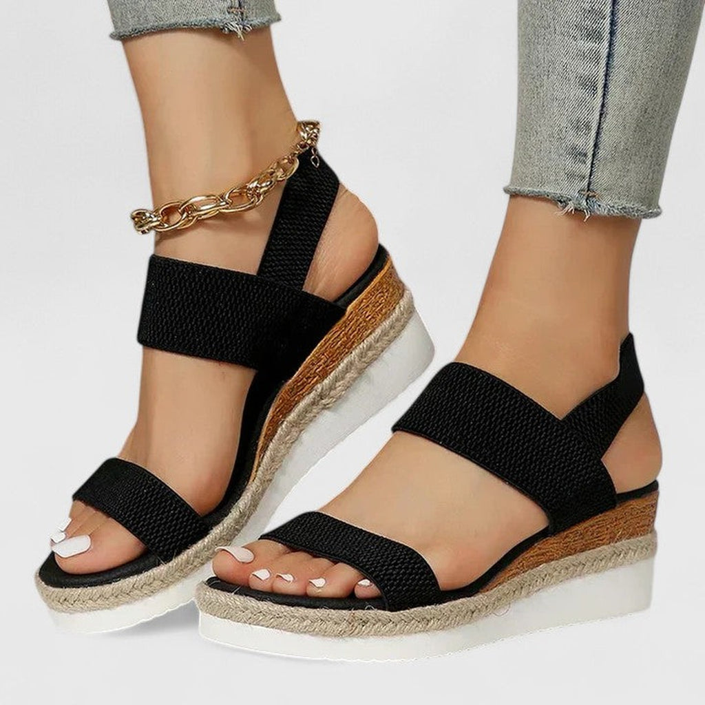 Women's Open Toe Wedge Sandals with Wide Strap Band and Braided Platform Sole