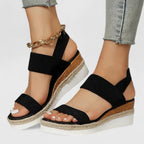 Women's Open Toe Wedge Sandals with Wide Strap Band and Braided Platform Sole