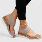 Women's Open Toe Wedge Sandals with Wide Strap Band and Braided Platform Sole