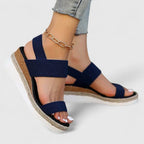 Women's Open Toe Wedge Sandals with Wide Strap Band and Braided Platform Sole