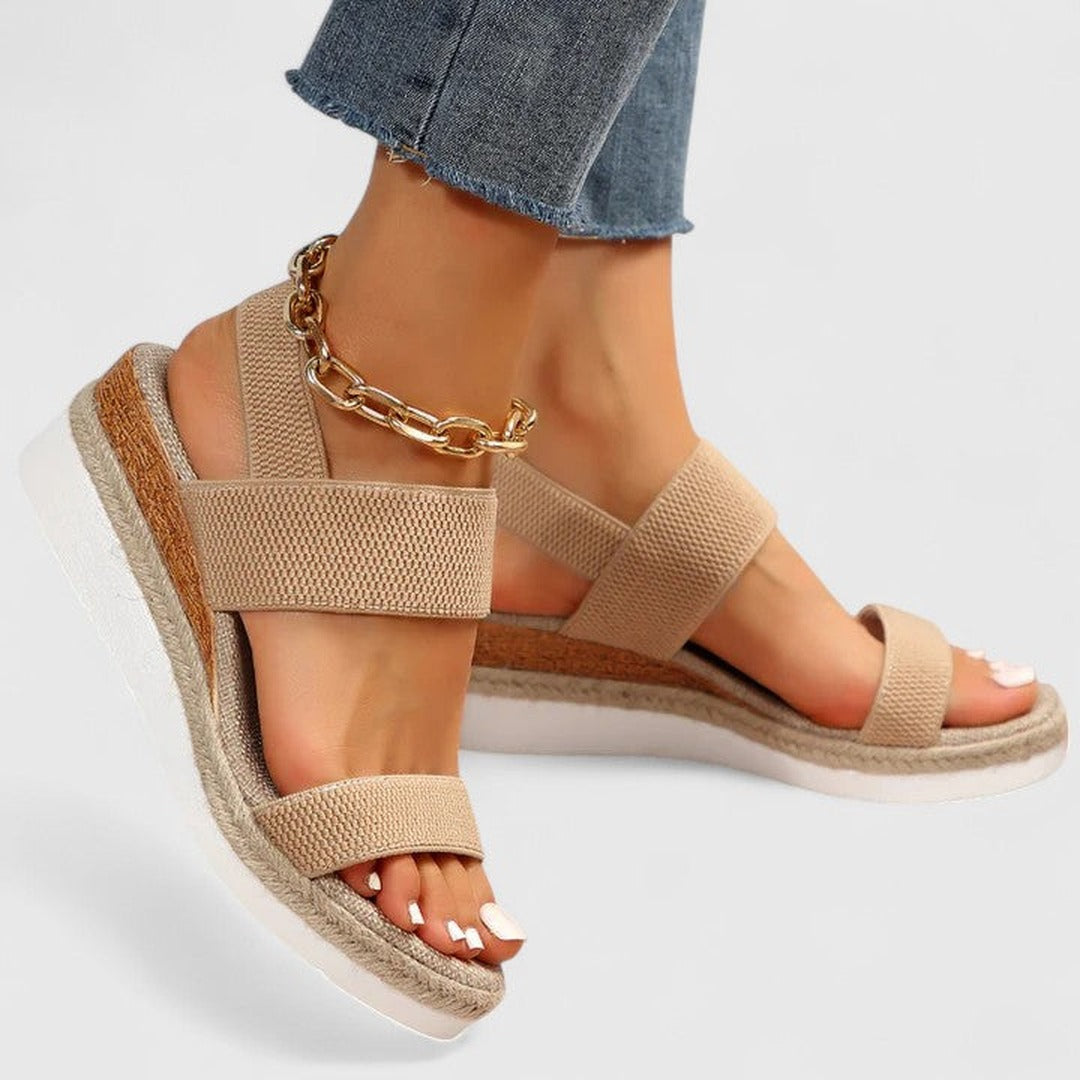 Women's Open Toe Wedge Sandals with Wide Strap Band and Braided Platform Sole