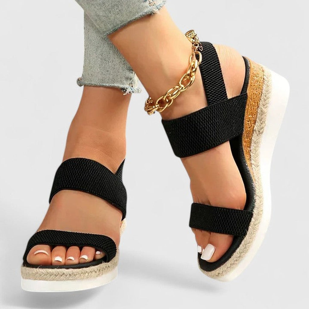 Women's Open Toe Wedge Sandals with Wide Strap Band and Braided Platform Sole