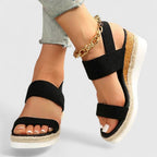 Women's Open Toe Wedge Sandals with Wide Strap Band and Braided Platform Sole