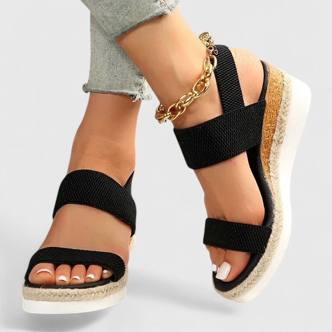 Women's Open Toe Wedge Sandals with Wide Strap Band and Braided Platform Sole