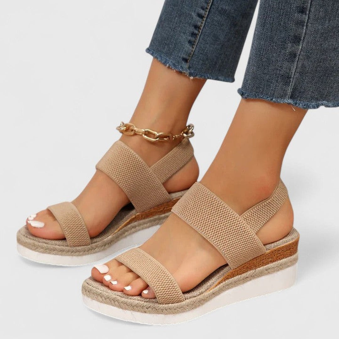 Women's Open Toe Wedge Sandals with Wide Strap Band and Braided Platform Sole