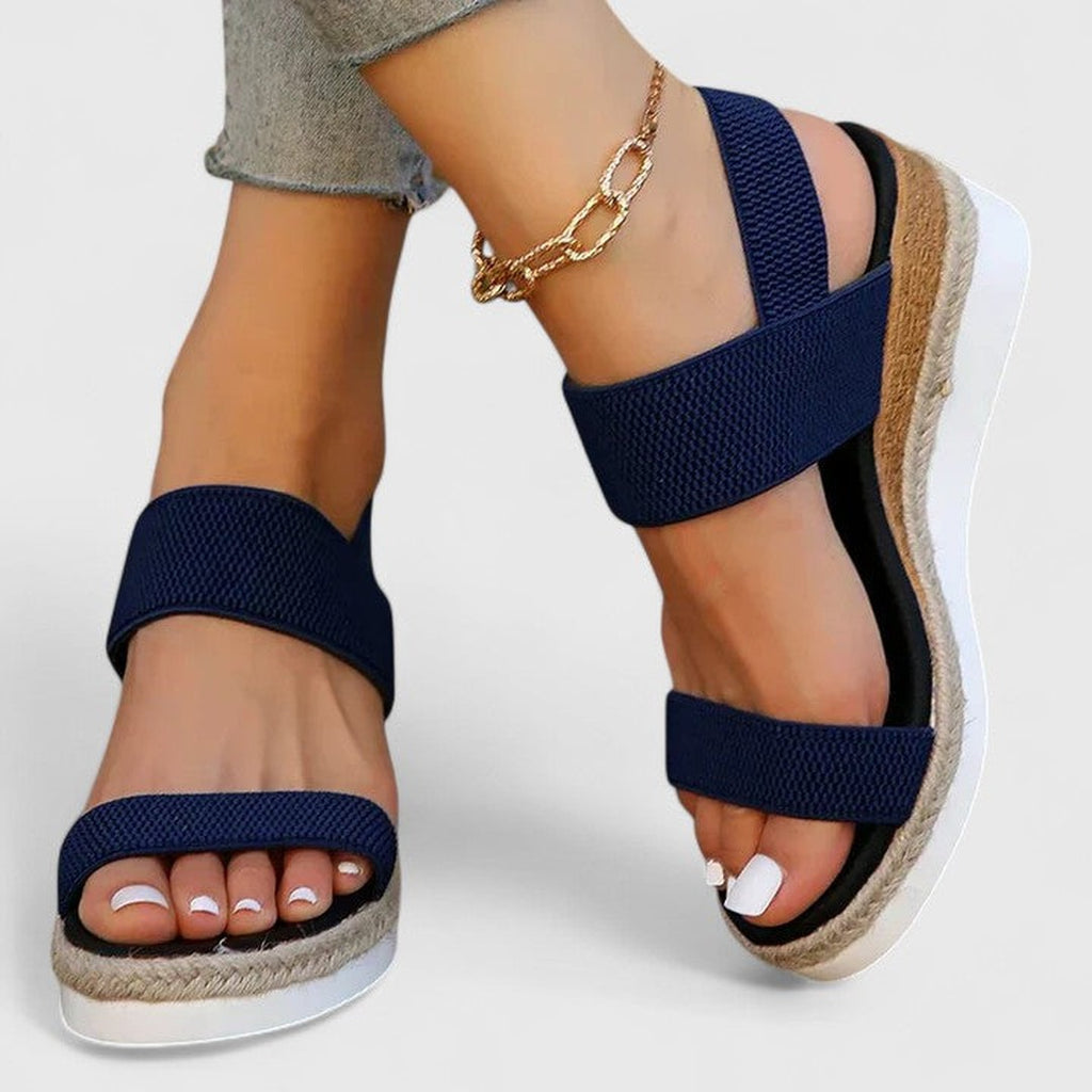 Women's Open Toe Wedge Sandals with Wide Strap Band and Braided Platform Sole