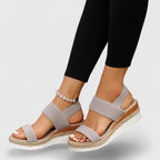 Women's Open Toe Wedge Sandals with Wide Strap Band and Braided Platform Sole