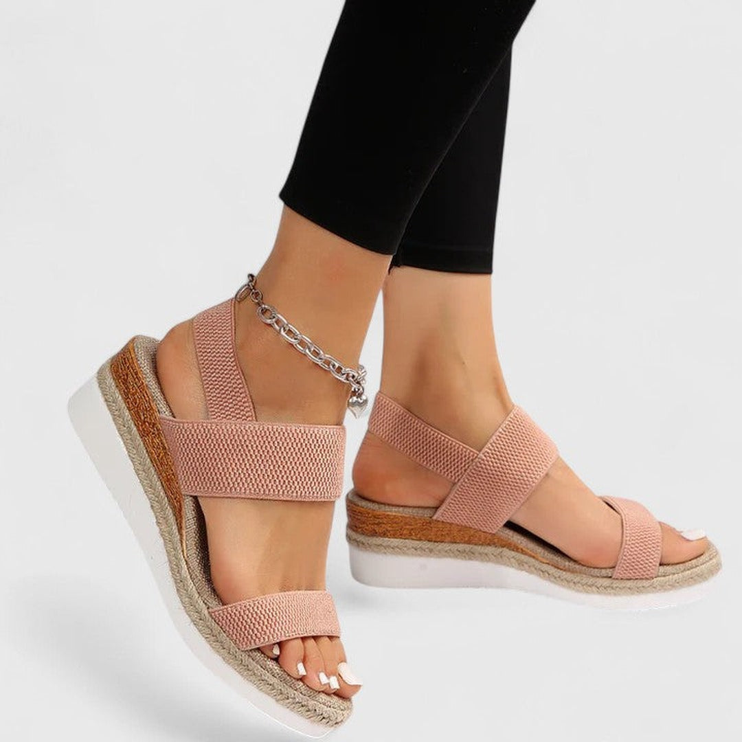 Women's Open Toe Wedge Sandals with Wide Strap Band and Braided Platform Sole