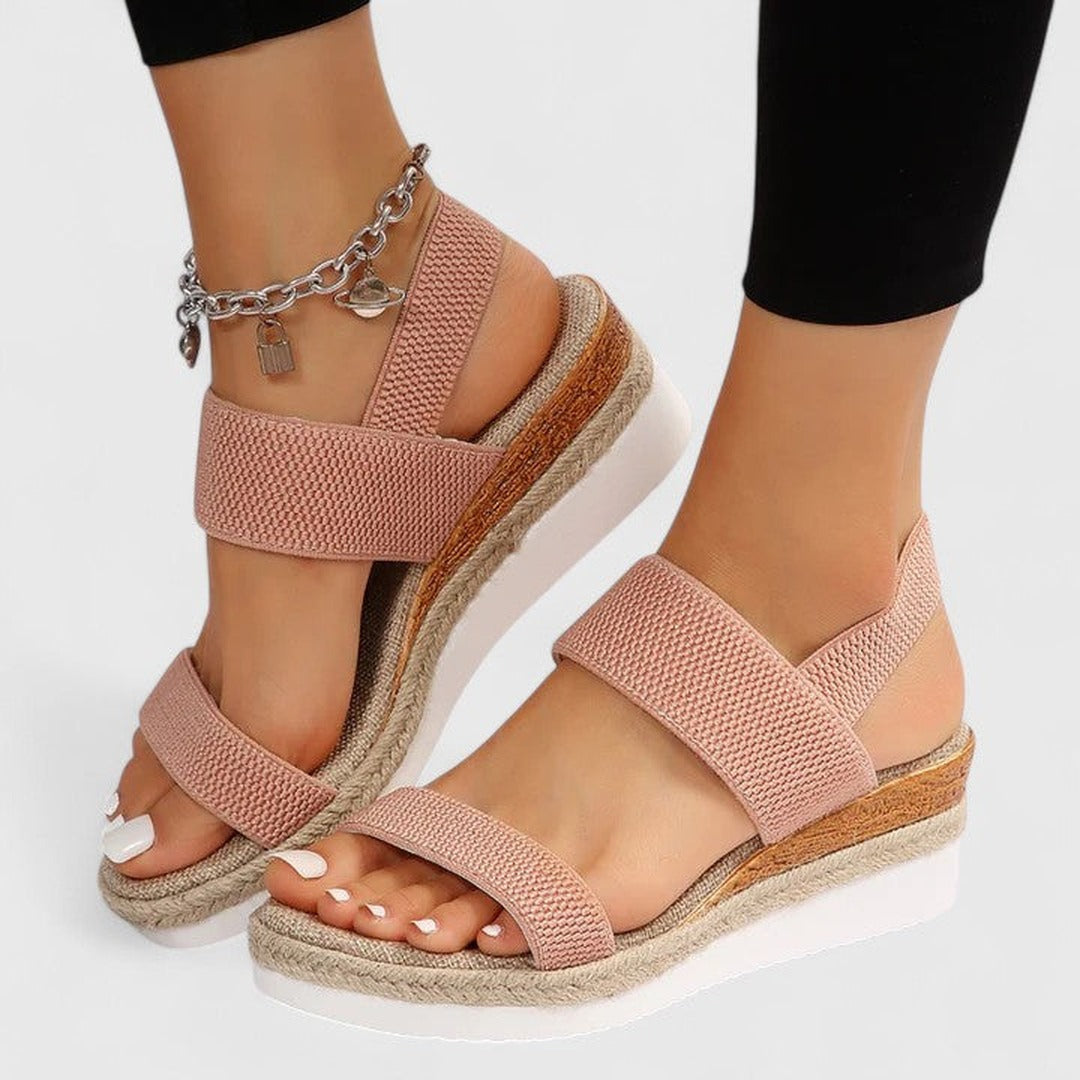 Women's Open Toe Wedge Sandals with Wide Strap Band and Braided Platform Sole