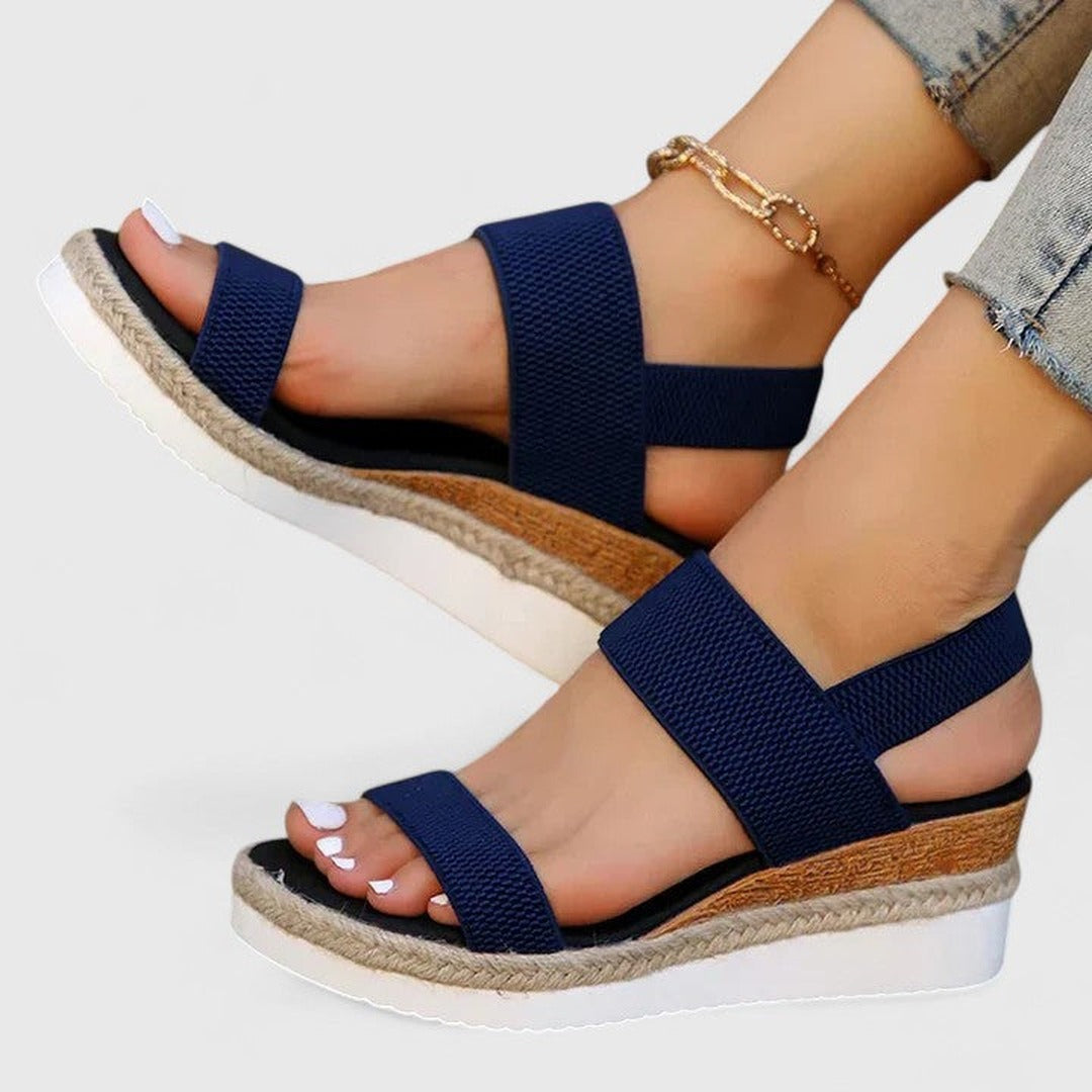 Women's Open Toe Wedge Sandals with Wide Strap Band and Braided Platform Sole