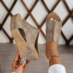 Women's Open Toe Wedge Slide Sandals with Studded Detail and Textured Platform Sole