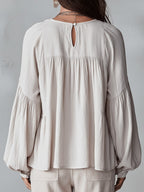Women's Oversized Boho Blouse with V-Neck and Puff Sleeves