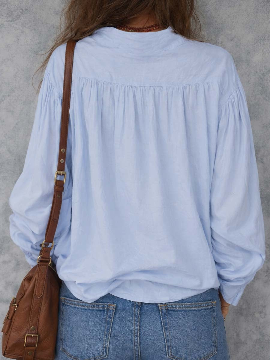 Women's Oversized Long Sleeve Blouse with Smocked Cuffs