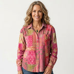 Women's Oversized Long Sleeve Shirt with Button Front