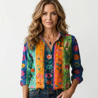 Women's Oversized Long Sleeve Shirt with Button Front